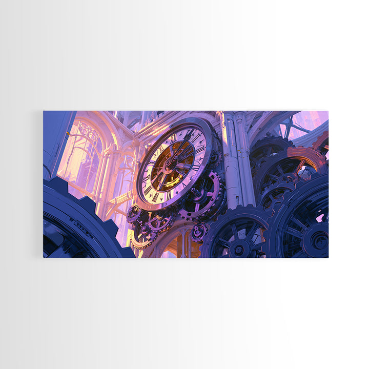 Clock Tower Gears Framed Canvas Print, Steampunk Art, Halloween Decor, Living Room Decor, Fine Art, Mechanic, Boho Wall Art, STE-2x1-33