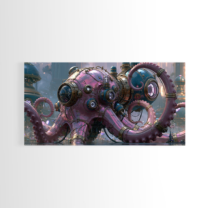 Steampunk Octopus with Brass Tentacles Canvas Print, Steampunk Art, Digital Print, Living Room Decor, Fine Art, Mechanic, STE-2x1-49