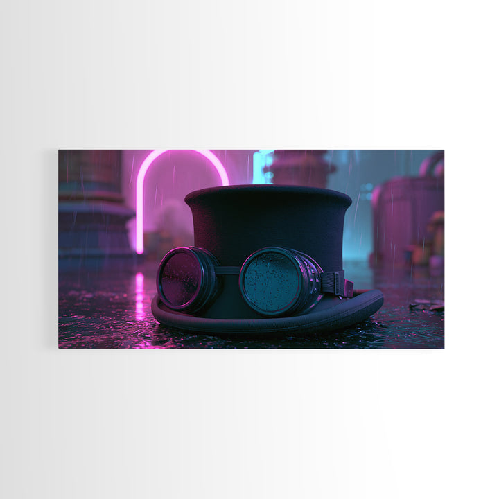 Top Hat and Goggles Still Life Framed Canvas Print, Steampunk Art, Art Nouveau, Living Room Decor, Fine Art, Mechanic, STE-2x1-72