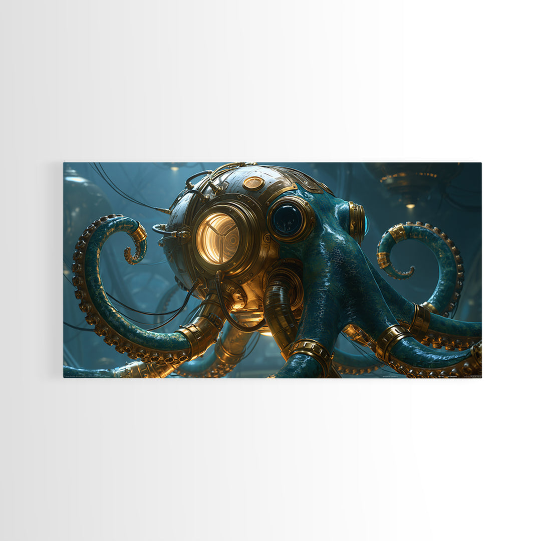 Steampunk Octopus with Brass Tentacles Canvas Print, Steampunk Art, Digital Print, Living Room Decor, Fine Art, Mechanic, STE-2x1-73