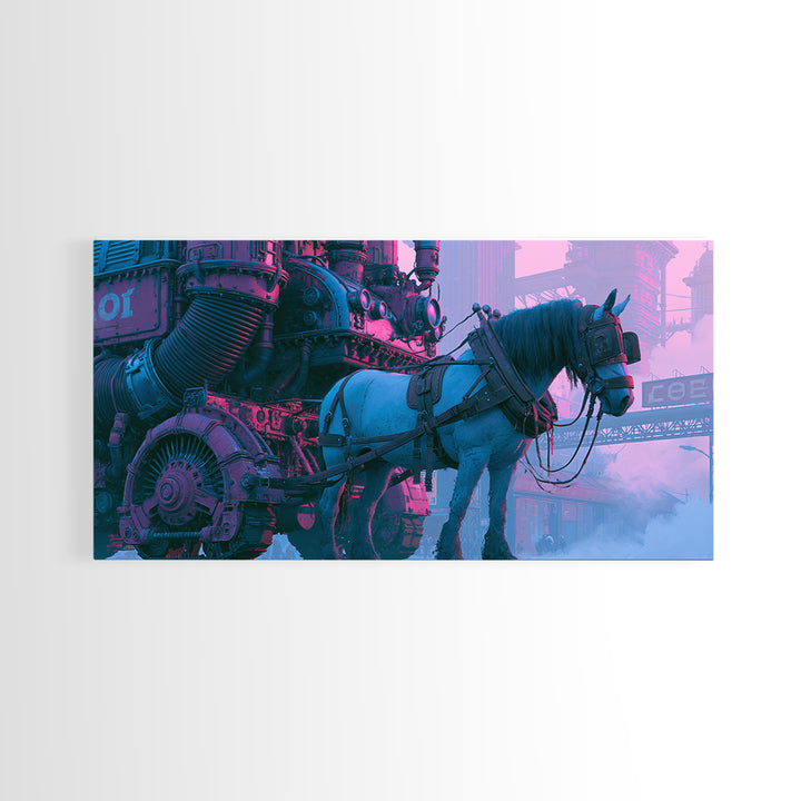 Steam Powered Horse Framed Canvas Print, Steampunk Art, Wall Decor, Living Room Decor, Fine Art, Mechanic, Whimsical Decor, STE-2x1-83