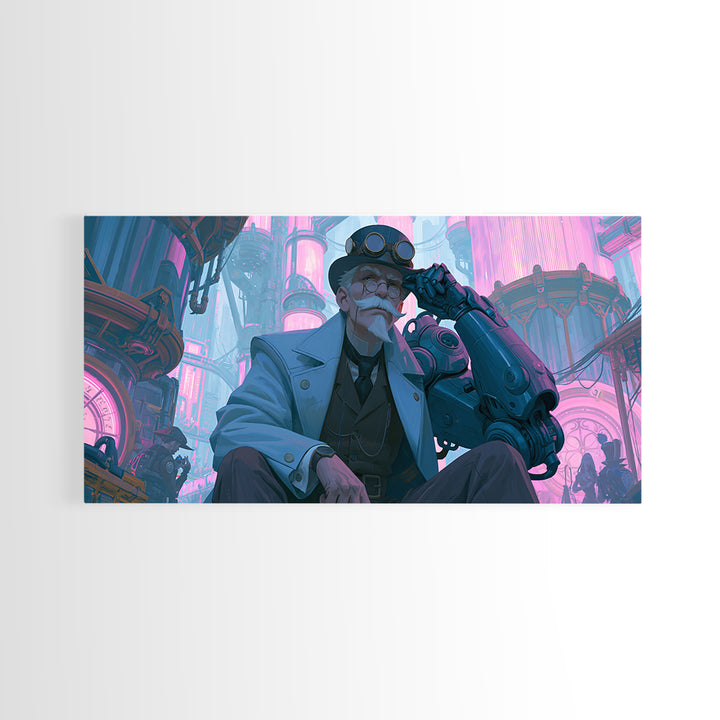 Victorian Inventor Portrait Framed Canvas Print, Steampunk Art, Wall Art Print, Living Room Decor, Fine Art, Mechanic, STE-2x1-99