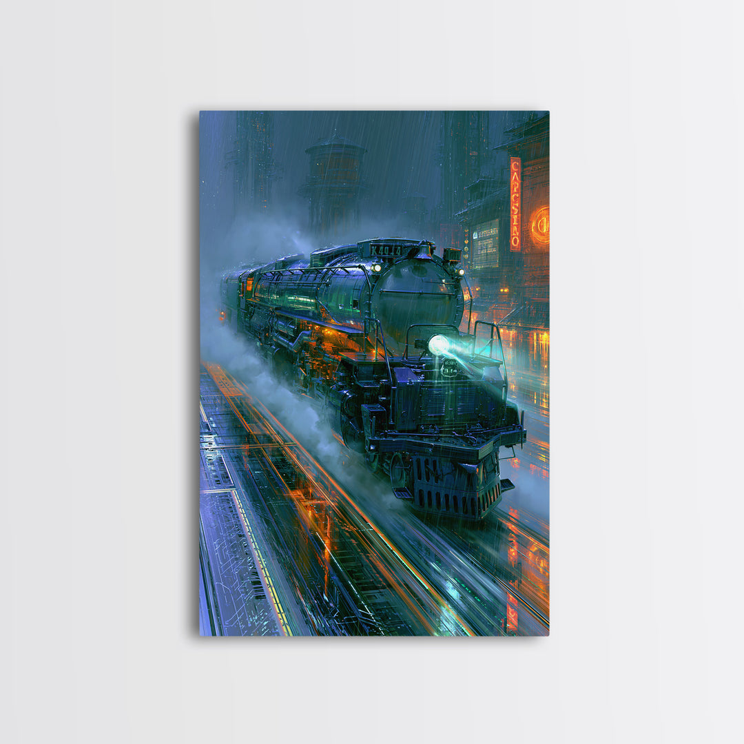 Steam Locomotive Racing Through Fog Canvas Print, Steampunk Art, Wall Art, Living Room Decor, Oil Painting, Mechanic, STE-2x3-14