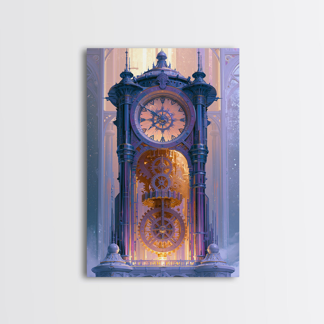 Clock Tower Gears Framed Canvas Print, Steampunk Art, Living Room Decor, Oil Painting, Mechanic, Whimsigoth Decor, STE-2x3-21