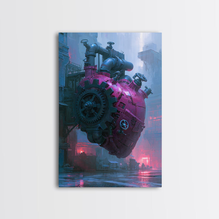 Gear Heart with Pipes and Valves Framed Canvas Print, Steampunk Art, Modern Art, Living Room Decor, Fine Art, Mechanic, STE-2x3-28