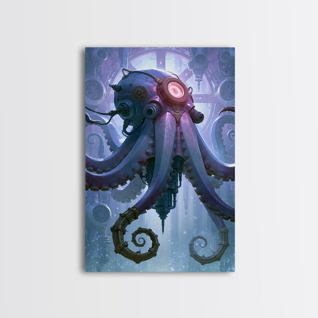 Steampunk Octopus with Brass Tentacles Framed Canvas Print, Steampunk Art, Abstract Art, Living Room Decor, Fine Art, Mechanic, STE-2x3-37
