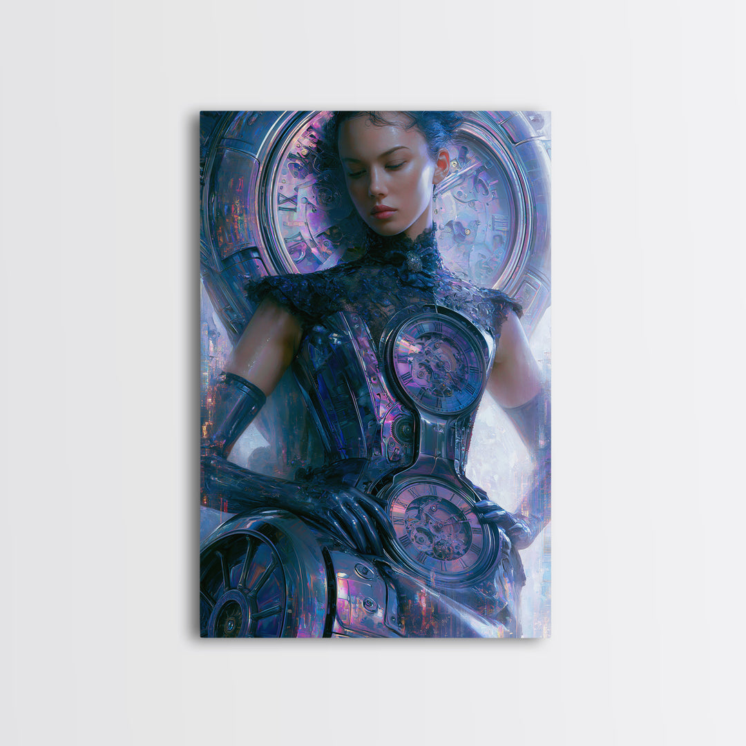 Victorian Lady with Clockwork Dress Details Canvas Print, Steampunk Art, Digital Print, Living Room Decor, Fine Art, Mechanic, STE-2x3-49