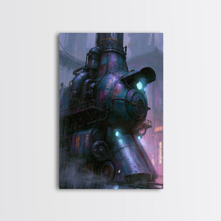 Steam Powered City Skyline Framed Canvas Print, Steampunk Art, Printable Art, Living Room Decor, Abstract Art, Mechanic, STE-2x3-53