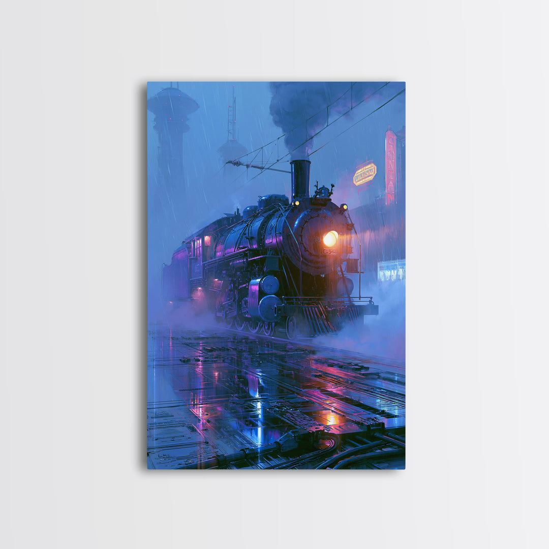 Steam Locomotive Racing Through Fog Canvas Print, Steampunk Art, Canvas Art, Living Room Decor, Abstract Art, Mechanic, STE-2x3-62