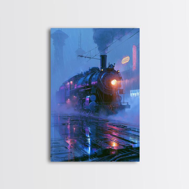 Steam Locomotive Racing Through Fog Canvas Print, Steampunk Art, Canvas Art, Living Room Decor, Abstract Art, Mechanic, STE-2x3-62