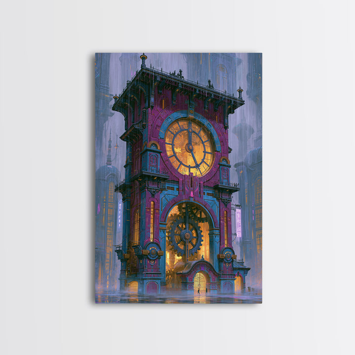 Clock Tower Gears Framed Canvas Print, Steampunk Art, Wall Art Print, Living Room Decor, Fine Art, Mechanic, Gallery Decor, STE-2x3-69