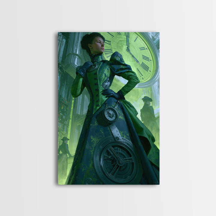 Victorian Lady with Clockwork Dress Details Framed Canvas Print, Steampunk Art, Whimsigoth Decor, Living Room Decor, Mechanic, STE-2x3-73
