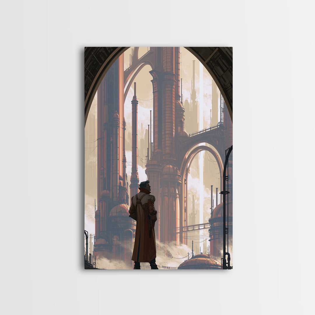 Steam Powered City Skyline Canvas Print, Steampunk Art, Wall Art Living Room, Living Room Decor, Abstract Art, Mechanic, STE-2x3-77