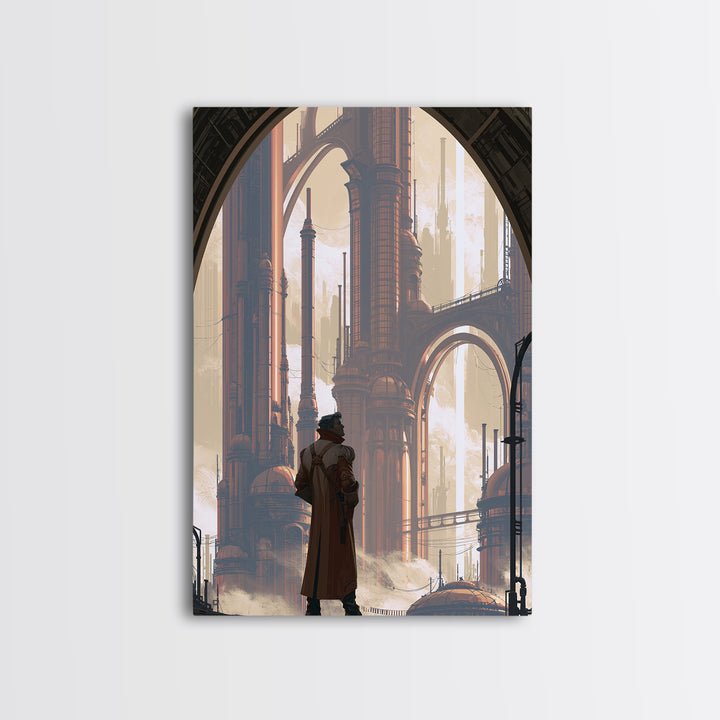 Steam Powered City Skyline Canvas Print, Steampunk Art, Wall Art Living Room, Living Room Decor, Abstract Art, Mechanic, STE-2x3-77