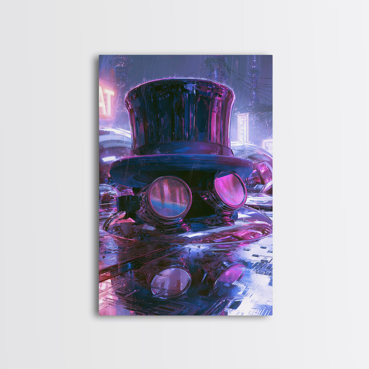 Top Hat and Goggles Still Life Framed Canvas Print, Steampunk Art, Modern Decor, Living Room Decor, Fine Art, Mechanic, STE-2x3-84