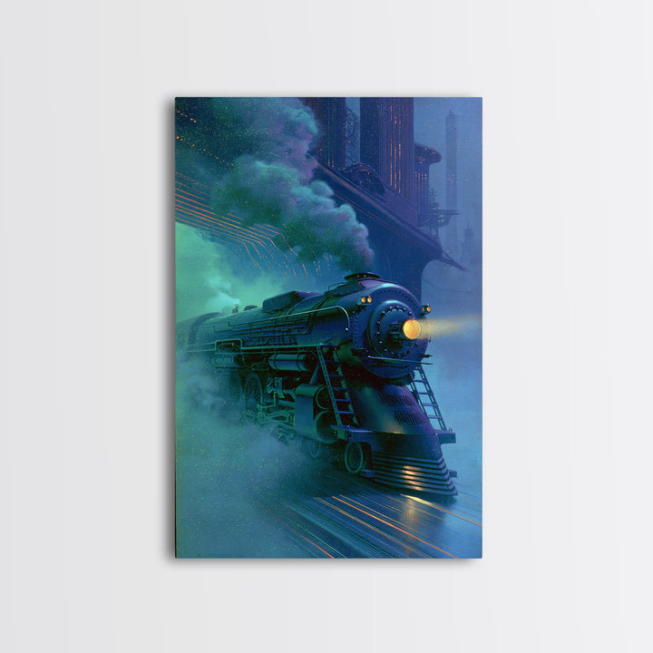 Steam Locomotive Racing Through Fog Canvas Print, Steampunk Art, Canvas Art, Living Room Decor, Abstract Art, Mechanic, STE-2x3-86
