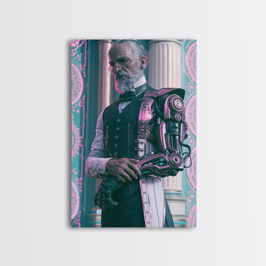Victorian Inventor Portrait Framed Canvas Print, Steampunk Art, Steampunk Decor, Living Room Decor, Fine Art, Mechanic, STE-2x3-87