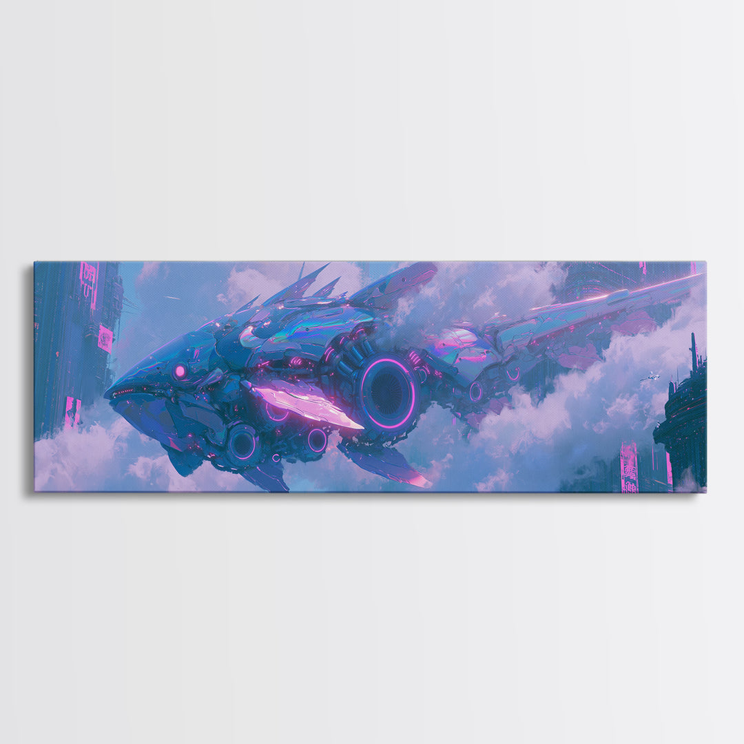 Mechanical Fish Swimming Through Clouds Canvas Print, Steampunk Art, Modern Decor, Living Room Decor, Fine Art, Mechanic, STE-3x1-14