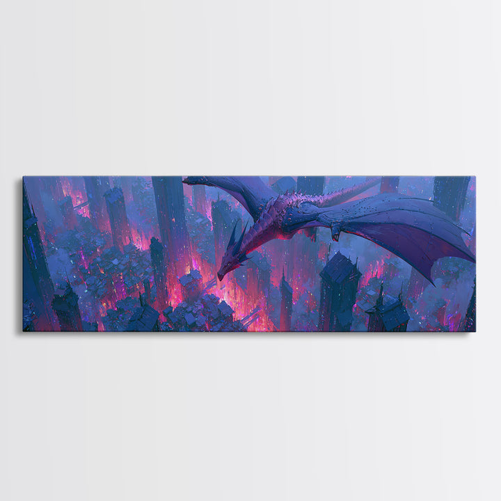 Copper Dragon with Riveted Wings Framed Canvas Print, Steampunk Art, Art Nouveau, Living Room Decor, Fine Art, Mechanic, STE-3x1-2