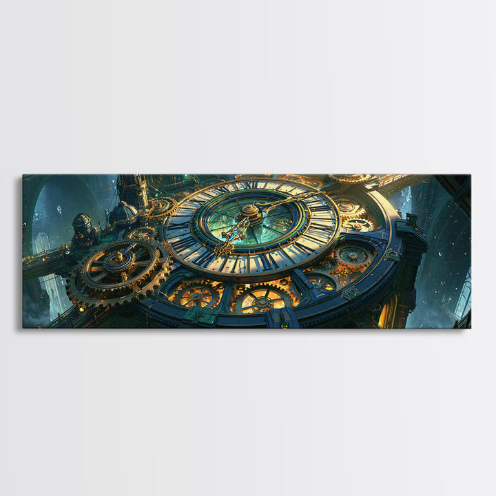 Clock Tower Gears Canvas Print, Steampunk Art, Cat Art, Living Room Decor, Oil Painting, Mechanic, Fine Art Print, STE-3x1-29
