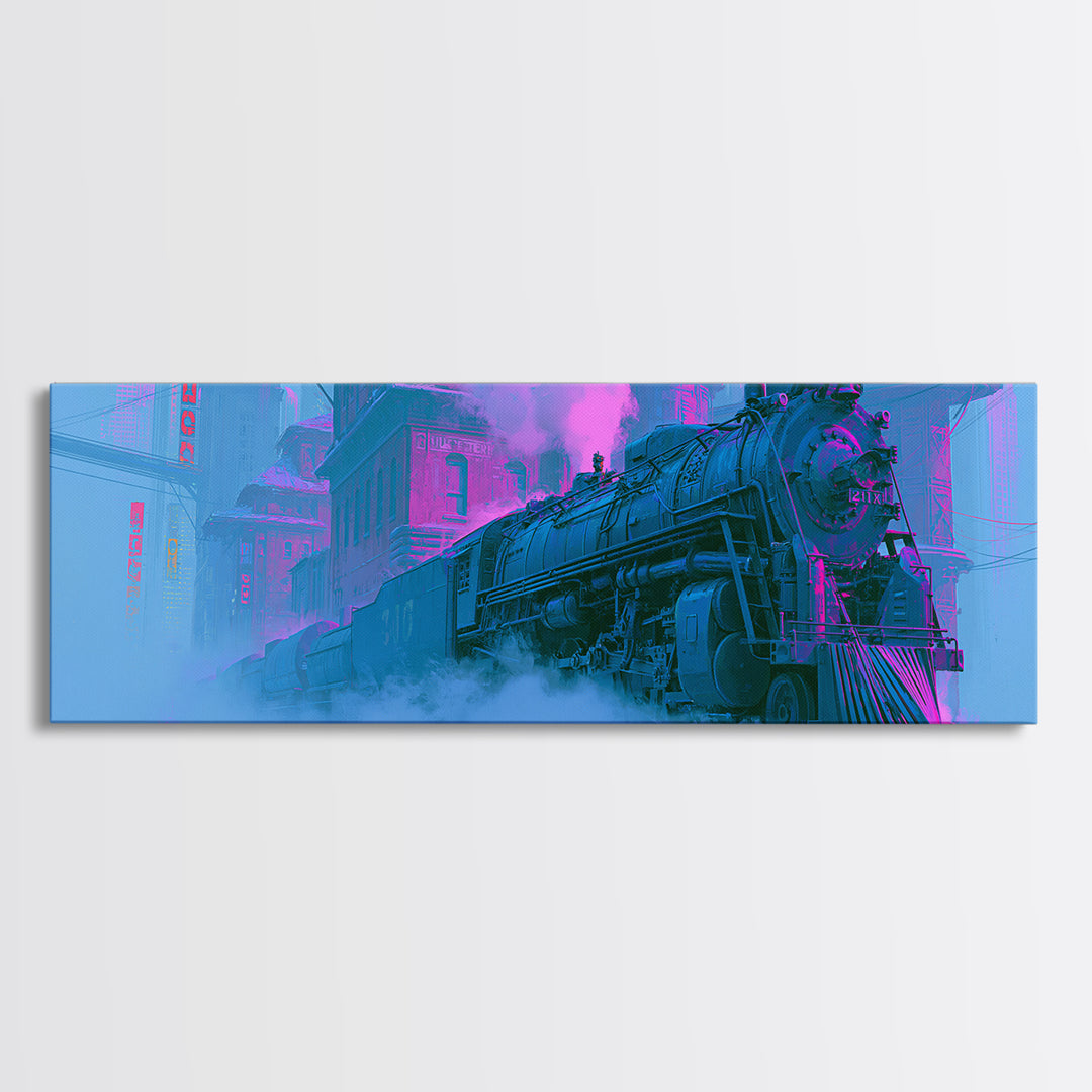 Steam Locomotive Racing Through Fog Canvas Print, Steampunk Art, Wall Art Living Room, Living Room Decor, Fine Art, Mechanic, STE-3x1-46