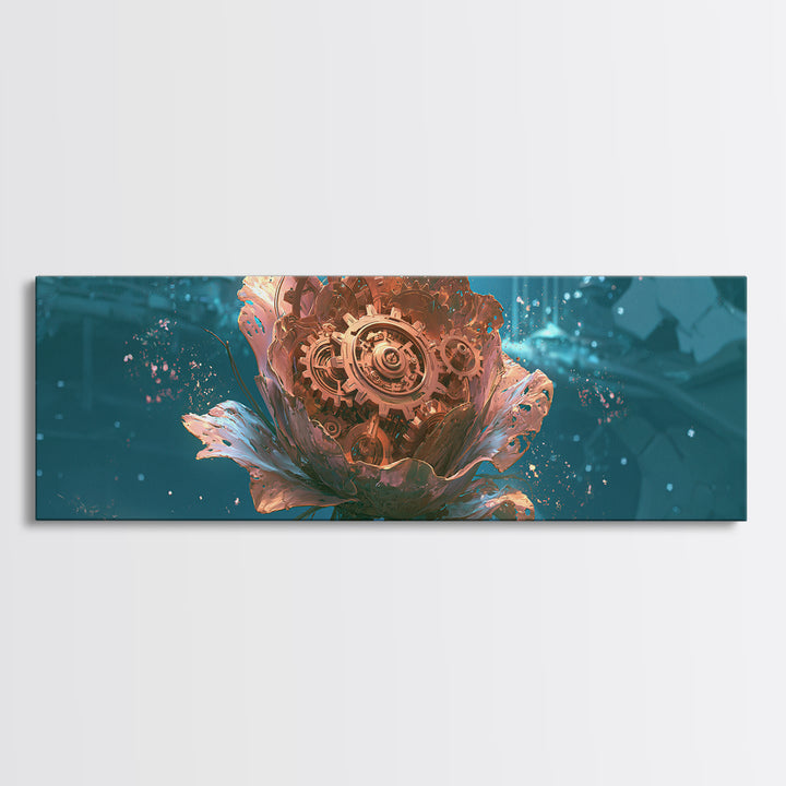 Mechanical Rose Made of Copper Gears Framed Canvas Print, Steampunk Art, Canvas Art, Living Room Decor, Abstract Art, Mechanic, STE-3x1-67