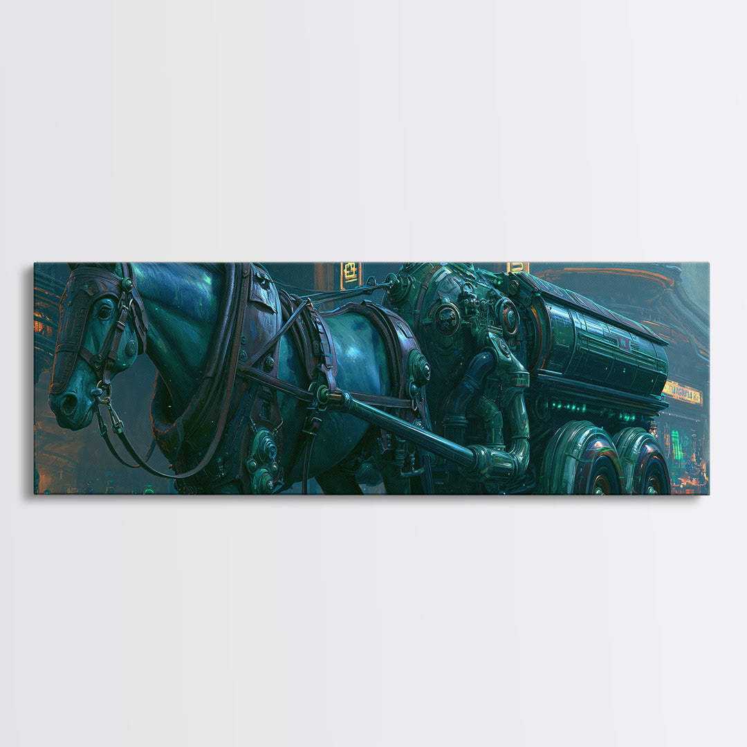 Steam Powered Horse Framed Canvas Print, Steampunk Art, Statement Artwork, Living Room Decor, Mechanic, Halloween Decor, STE-3x1-7