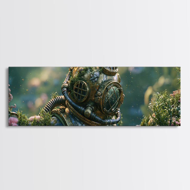 Brass Diving Helmet Canvas Print, Steampunk Art, Wall Decor, Living Room Decor, Mechanic, Whimsical Decor, Boho Wall Art, STE-3x1-76