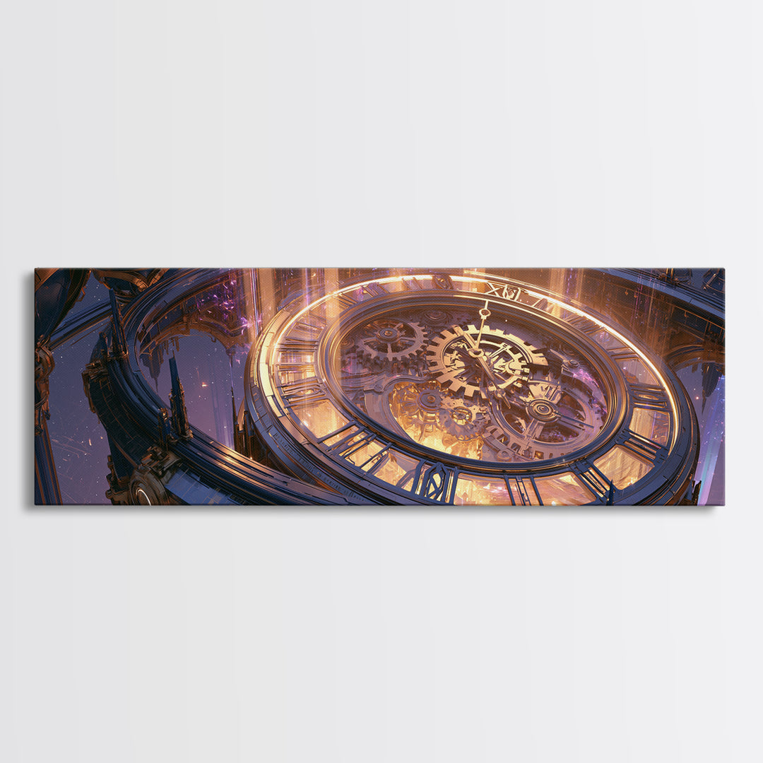 Clock Tower Gears Framed Canvas Print, Steampunk Art, Steampunk Decor, Living Room Decor, Fine Art, Mechanic, Textured Painting, STE-3x1-77