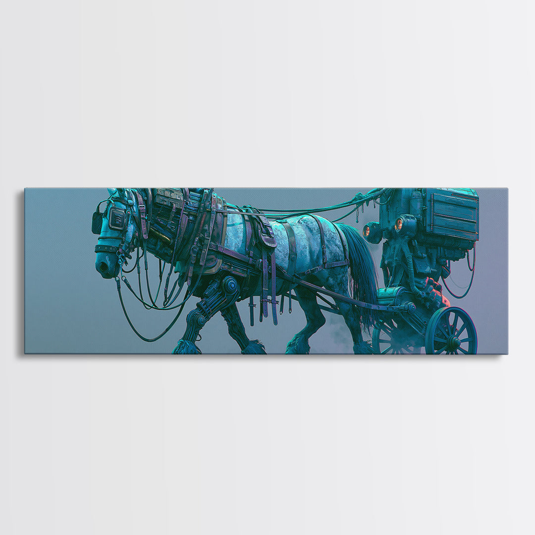 Steam Powered Horse Framed Canvas Print, Steampunk Art, Printable Art, Living Room Decor, Oil Painting, Mechanic, STE-3x1-79
