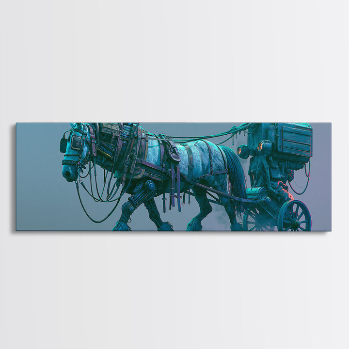 Steam Powered Horse Framed Canvas Print, Steampunk Art, Printable Art, Living Room Decor, Oil Painting, Mechanic, STE-3x1-79