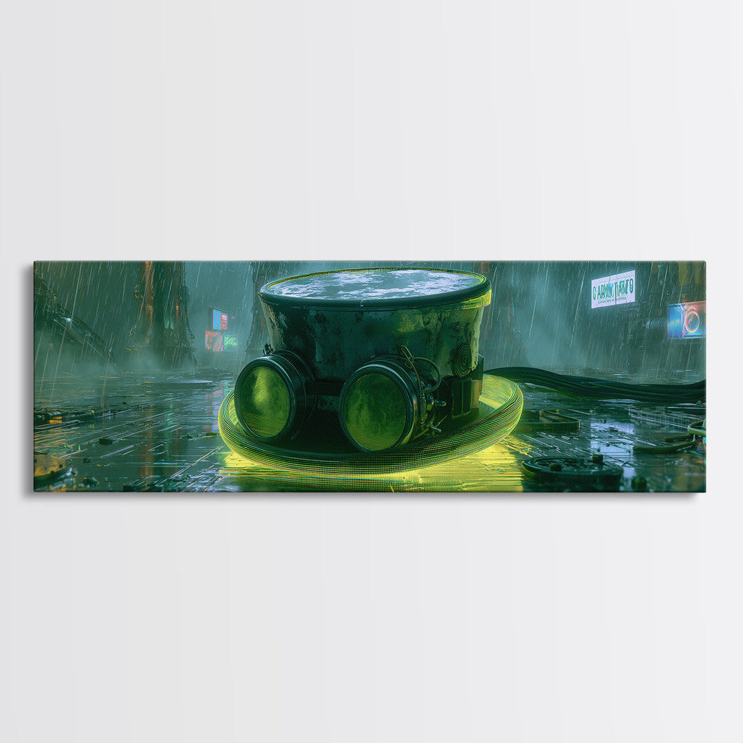 Top Hat and Goggles Still Life Canvas Print, Steampunk Art, Printable Wall Art, Living Room Decor, Oil Painting, Mechanic, STE-3x1-92