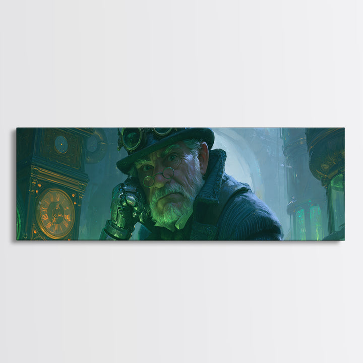 Victorian Inventor Portrait Canvas Print, Steampunk Art, Printable Wall Art, Living Room Decor, Mechanic, Whimsigoth Decor, STE-3x1-95