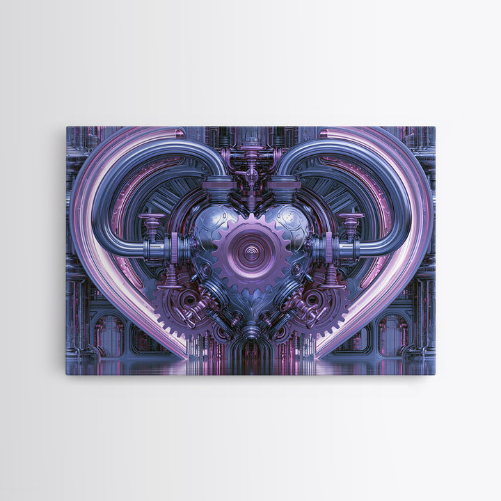 Gear Heart with Pipes and Valves Framed Canvas Print, Steampunk Art, Retro Decor, Living Room Decor, Fine Art, Mechanic, STE-3x2-24