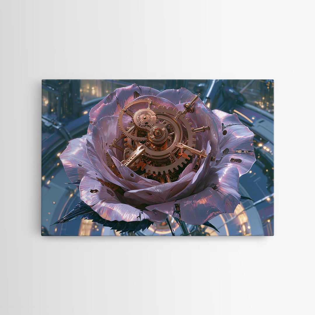 Mechanical Rose Made of Copper Gears Framed Canvas Print, Steampunk Art, Statement Artwork, Living Room Decor, Mechanic, STE-3x2-31