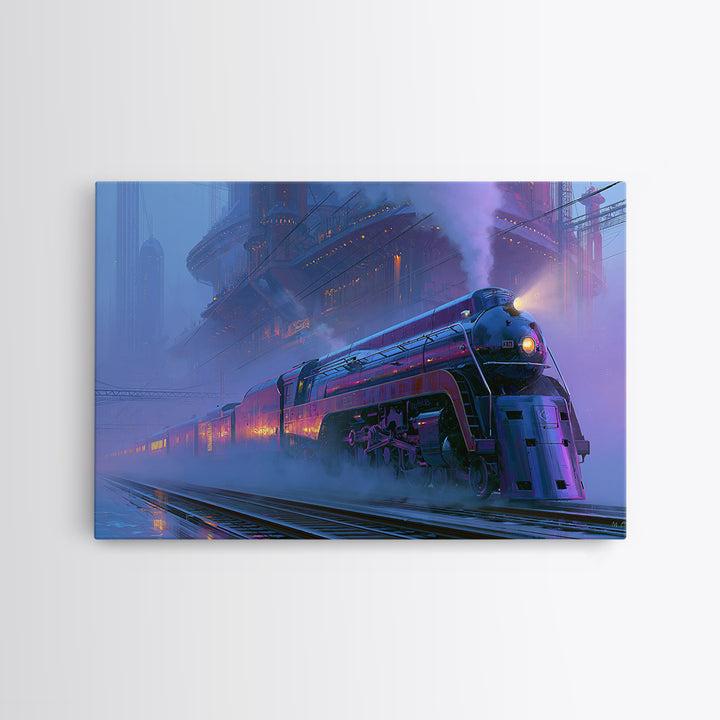 Steam Locomotive Racing Through Fog Canvas Print, Steampunk Art, Digital Download Art, Living Room Decor, Watercolor Art, STE-3x2-34