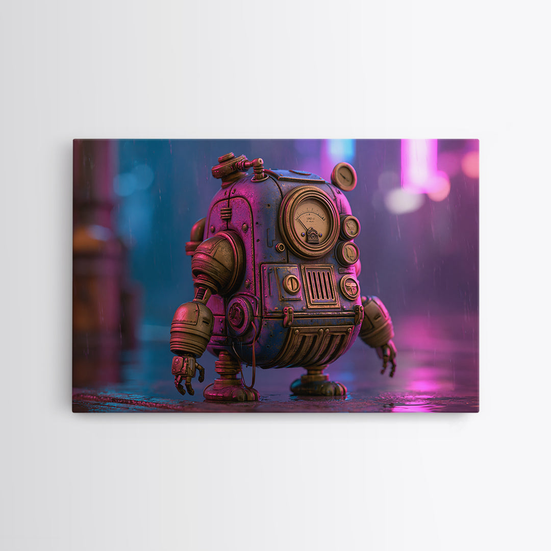 Retro Robot Made from Brass Gauges Framed Canvas Print, Steampunk Art, Living Room Decor, Oil Painting, Mechanic, STE-3x2-47