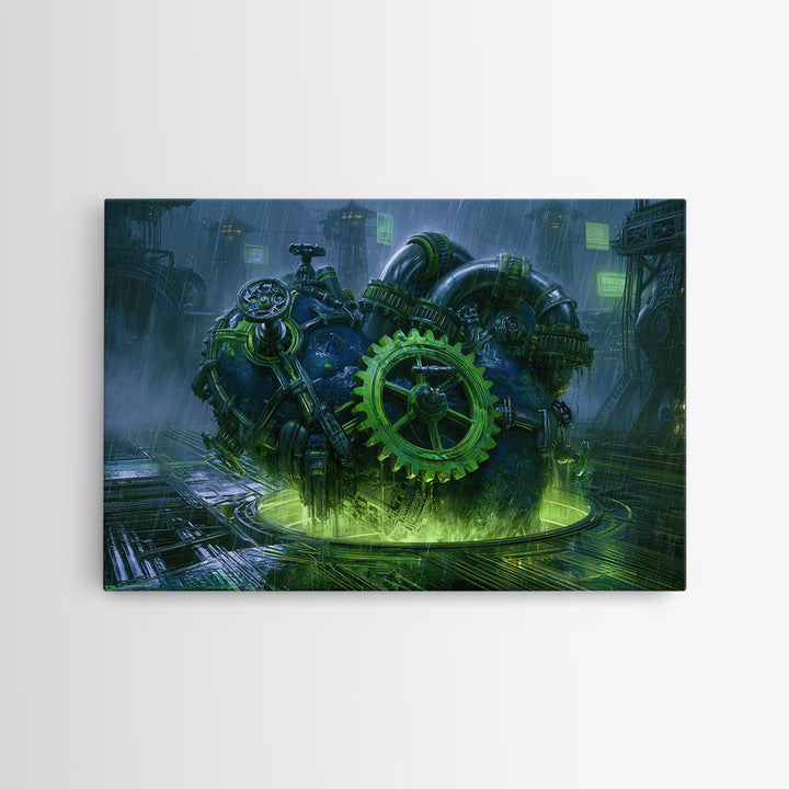 Gear Heart with Pipes and Valves Canvas Print, Steampunk Art, Gallery Decor, Living Room Decor, Fine Art, Mechanic, Wall Art, STE-3x2-48
