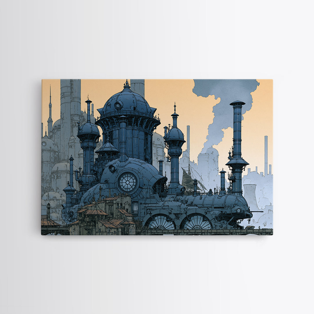 Steam Powered City Skyline Canvas Print, Steampunk Art, Neutral Decor, Living Room Decor, Fine Art, Mechanic, Home Decor, STE-3x2-49