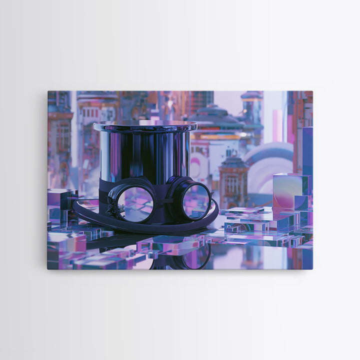 Top Hat and Goggles Still Life Canvas Print, Steampunk Art, Room Decor, Living Room Decor, Fine Art, Mechanic, Original Art, STE-3x2-56