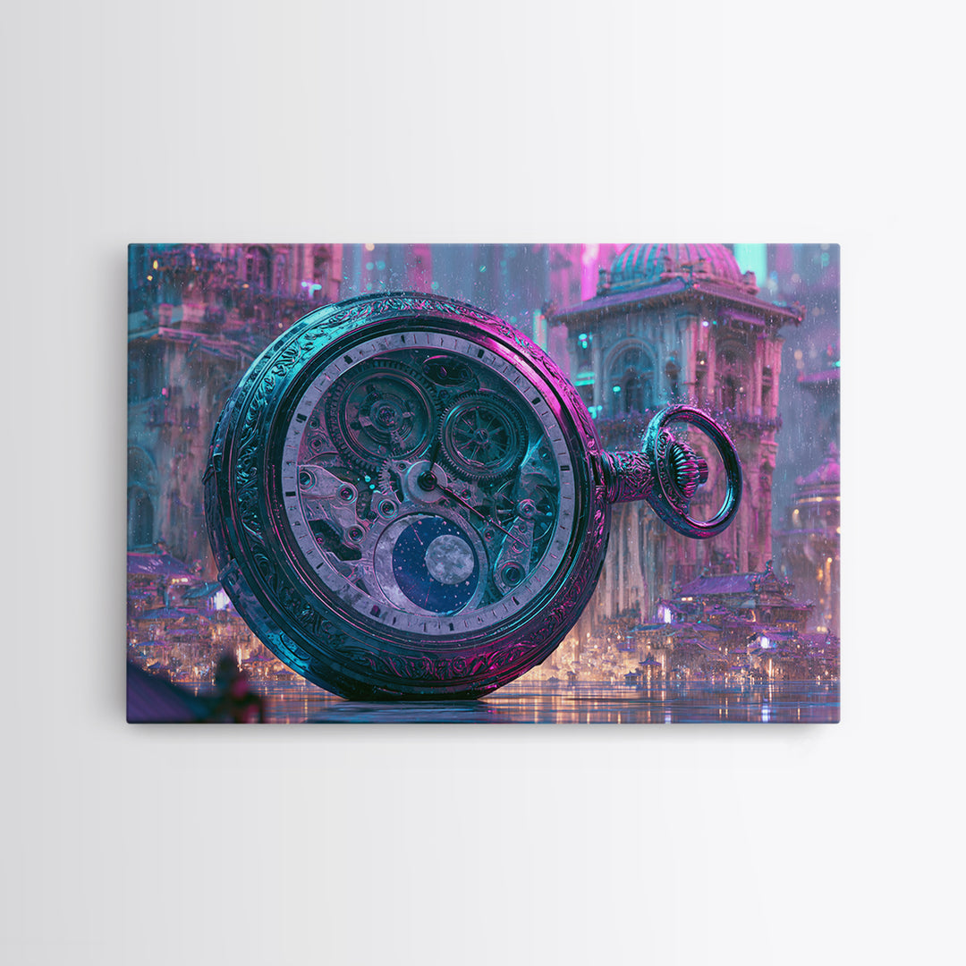 Gear Filled Pocket Watch Framed Canvas Print, Steampunk Art, Textured Painting, Living Room Decor, Fine Art, Mechanic, STE-3x2-60