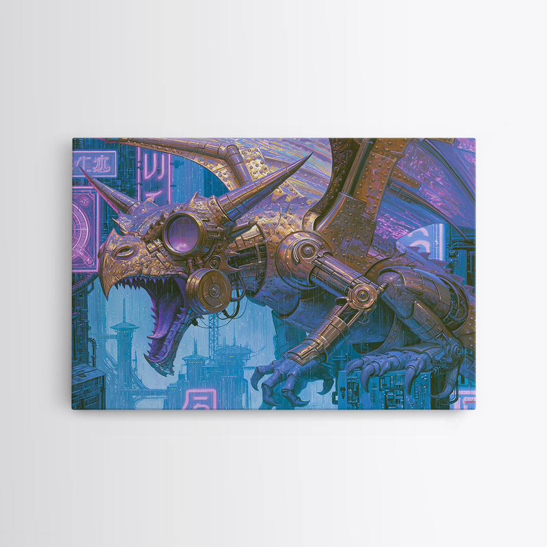 Copper Dragon with Riveted Wings Canvas Print, Steampunk Art, Wall Art Print, Living Room Decor, Mechanic, Gallery Decor, STE-3x2-62