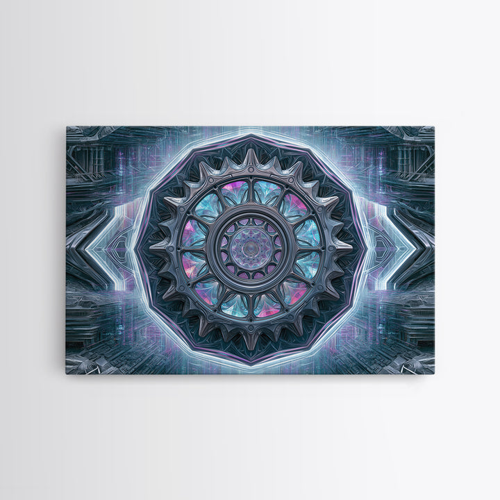 Cogwheel Mandala in Bronze and Teal Canvas Print, Steampunk Art, Minimalist Decor, Living Room Decor, Fine Art, Mechanic, STE-3x2-68
