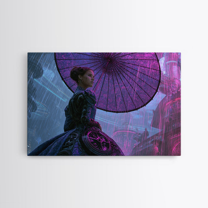 Victorian Lady with Clockwork Dress Details Framed Canvas Print, Steampunk Art, Gallery Decor, Living Room Decor, Mechanic, STE-3x2-69