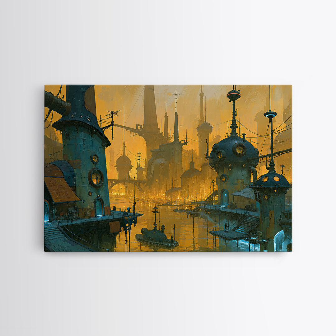 Steam Powered City Skyline Canvas Print, Steampunk Art, Neutral Decor, Living Room Decor, Fine Art, Mechanic, Home Decor, STE-3x2-73