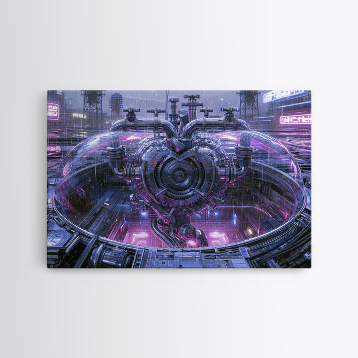 Gear Heart with Pipes and Valves Framed Canvas Print, Steampunk Art, Art Print, Living Room Decor, Fine Art, Mechanic, STE-3x2-96
