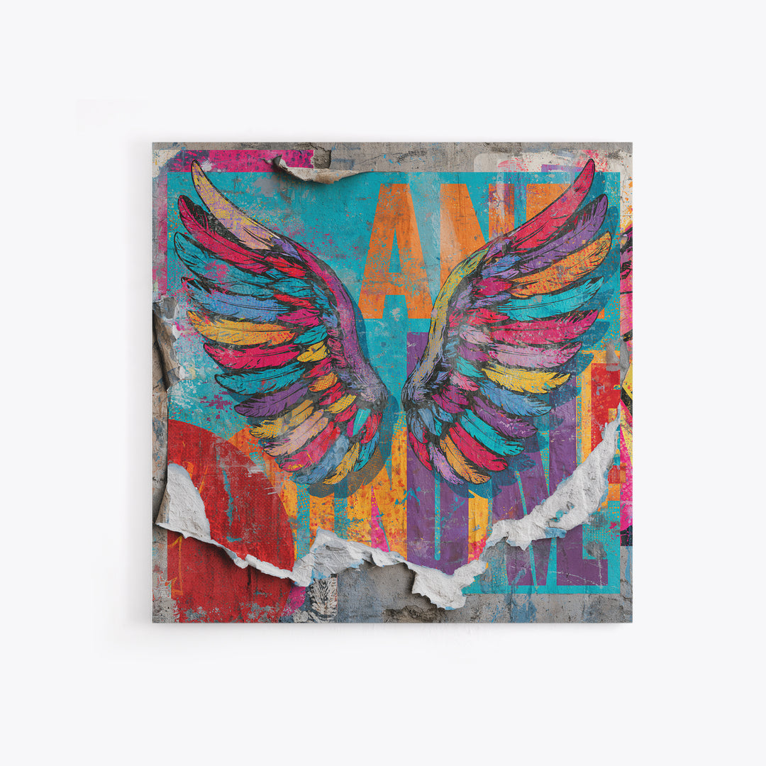 Graffiti Angel Wings Framed Canvas Print, Street Art, Room Decor, Living Room Decor, Fine Art, Urban, Original Painting, STR-1x1-29