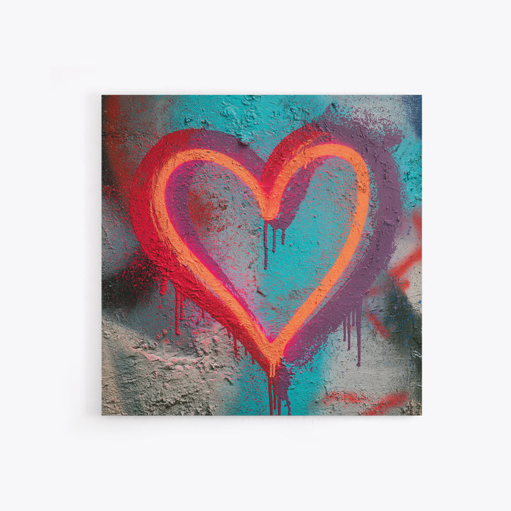 Neon Heart with Rough Drips Canvas Print, Street Art, Modern Art, Living Room Decor, Urban, Neutral Decor, Modern Decor, STR-1x1-35