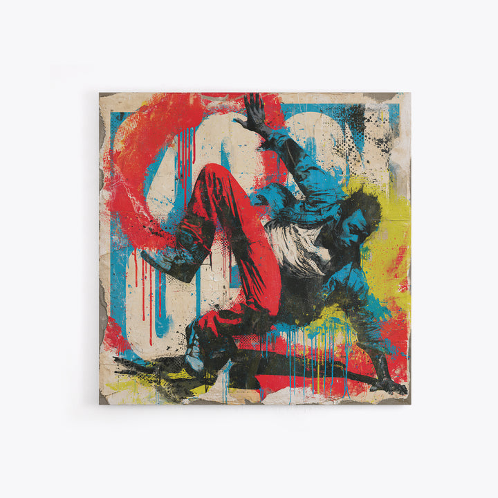 Breakdancer Frozen in Energetic Motion Framed Canvas Print, Street Art, Anime Art, Living Room Decor, Abstract Art, Urban, STR-1x1-42