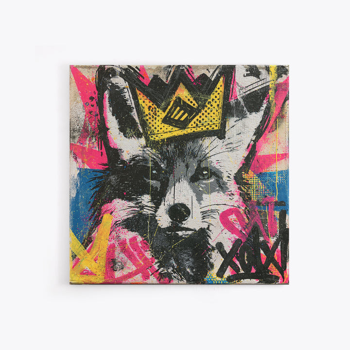 Urban Fox Wearing a Crown of Spray Canvas Print, Street Art, Contemporary Art, Living Room Decor, Fine Art, Urban, STR-1x1-50